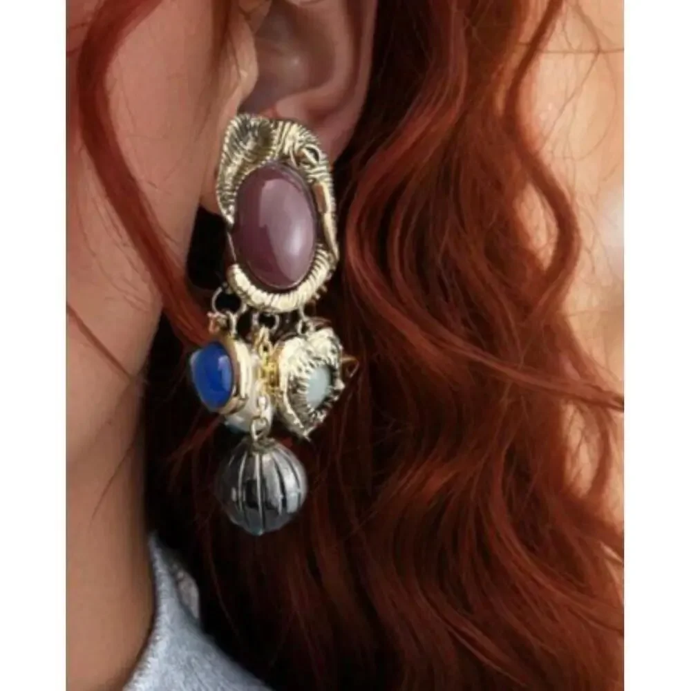 Elephant Gold Dangle Charms earrings Gems Heart Bohemian Womens Jewelry